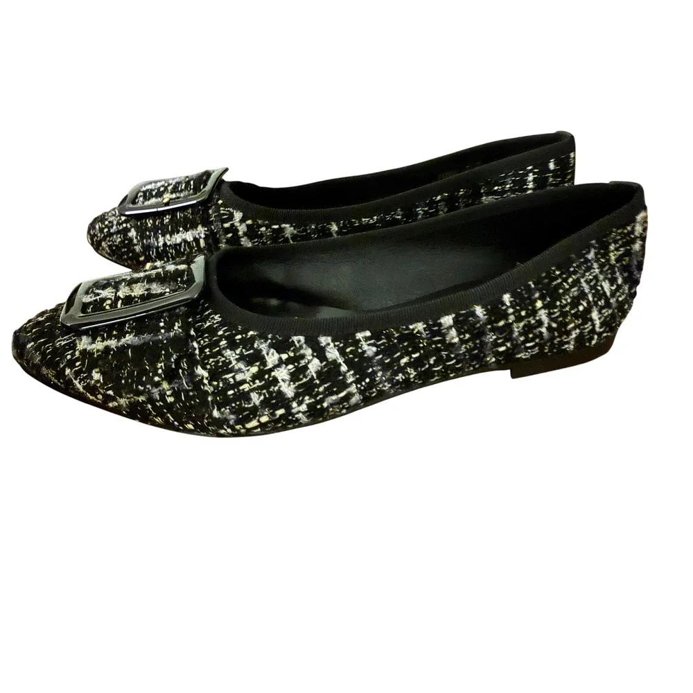 Libera Mente Black Boucle Tweed Pointy Toe Flats Buckle EU 40 Italy New
